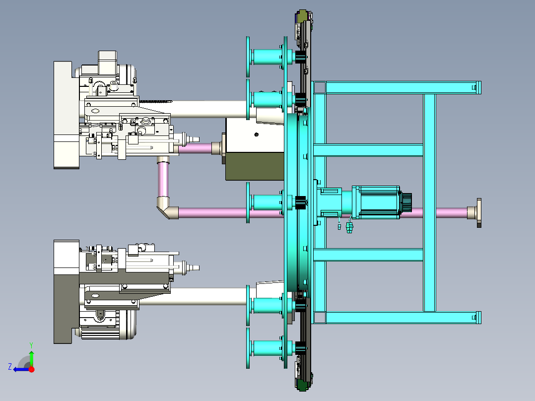 带有旋转工作台的自动化加工机构右视图