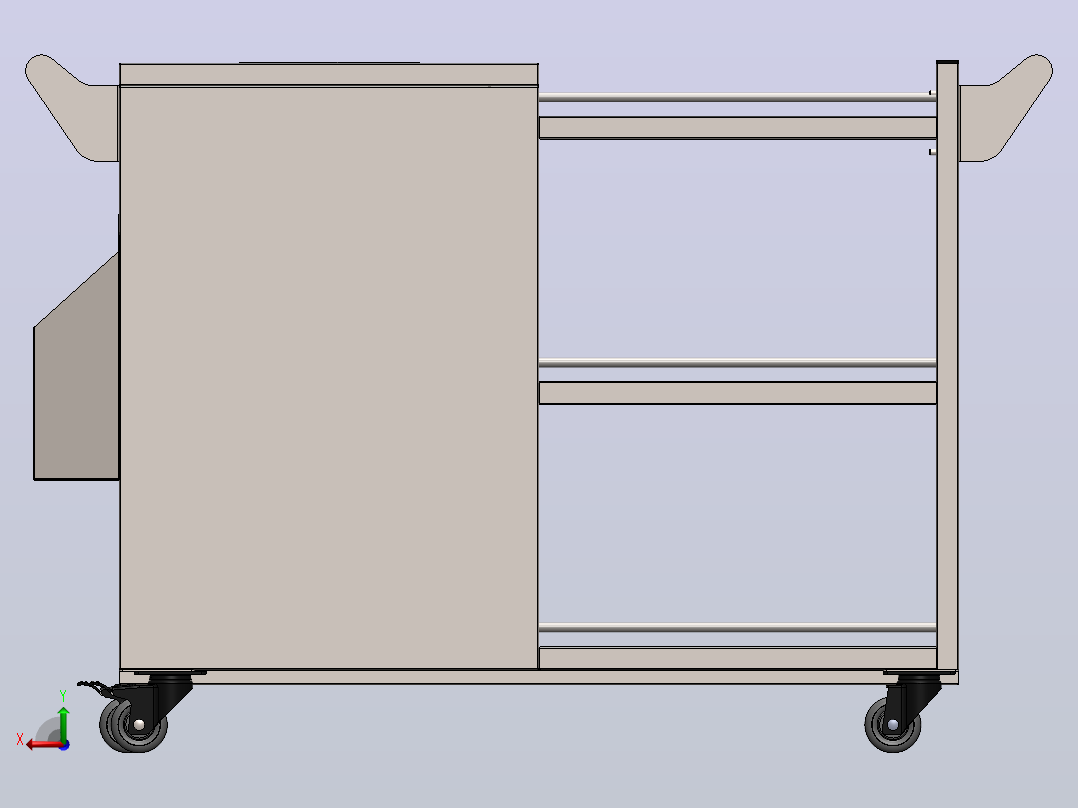 带垃圾桶柜的服务推车 1350 x 600 x 900 毫米后视图