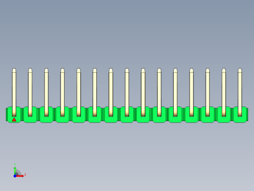 彩色公排针 100mil 2.54mm 系列-DS1022_green_15p_100mil_TypeU_rev1.0前视缩略图