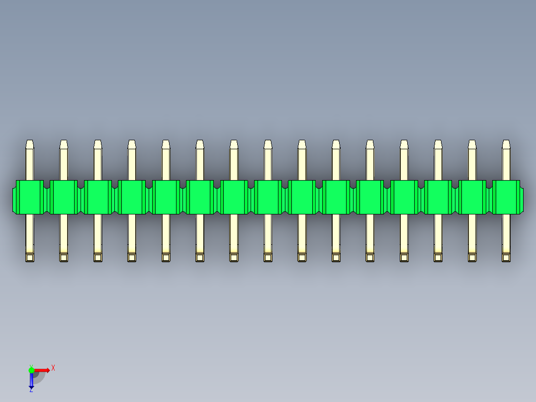 彩色公排针 100mil 2.54mm 系列-DS1022_green_15p_100mil_TypeU_rev1.0俯视图