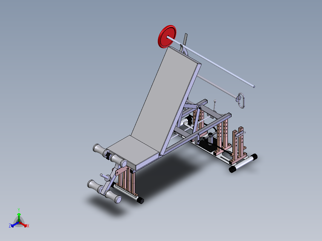 卧推健身器材正等轴测图