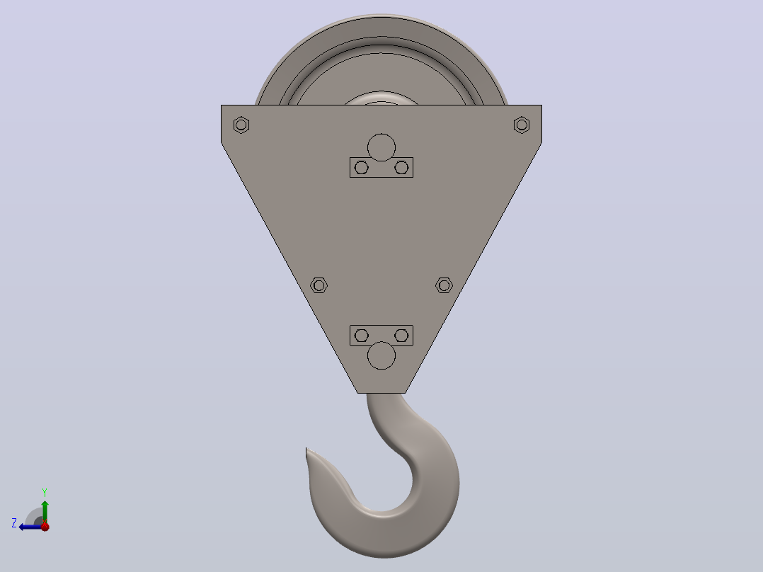 带滑轮组的起重机吊钩右视图