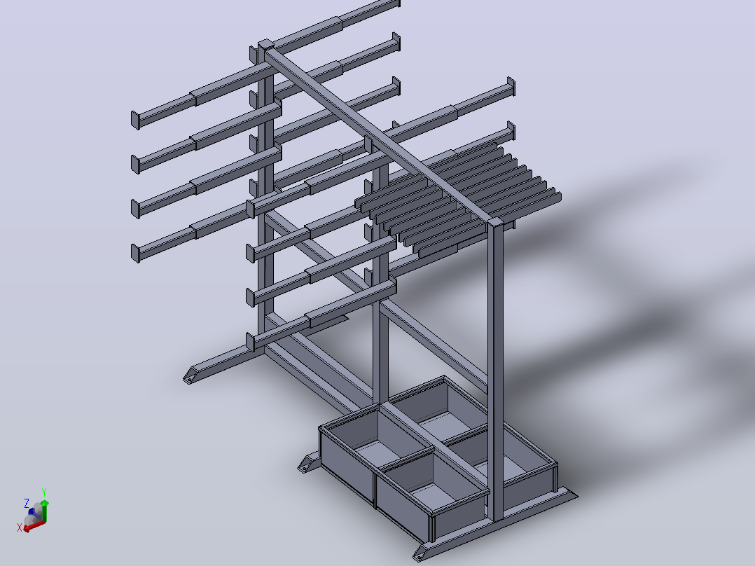 Rack+for+Pipes工业车间管材架3D图纸+Solidworks设计主视图
