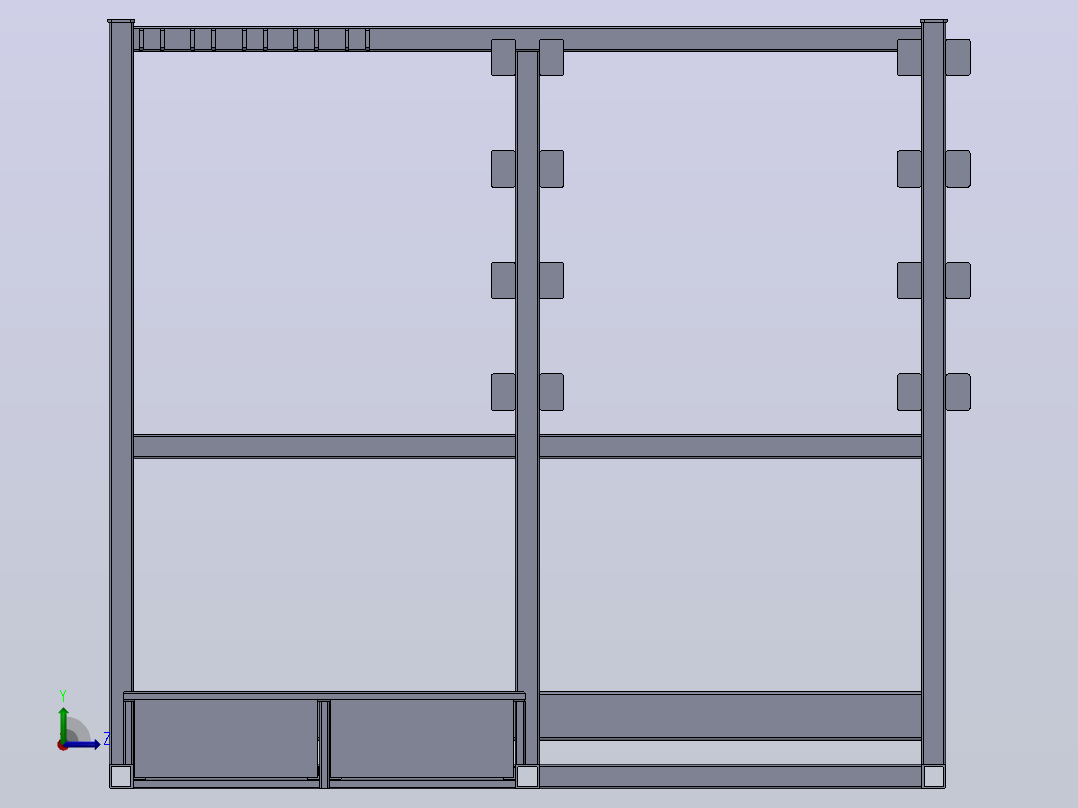 Rack+for+Pipes工业车间管材架3D图纸+Solidworks设计左视图