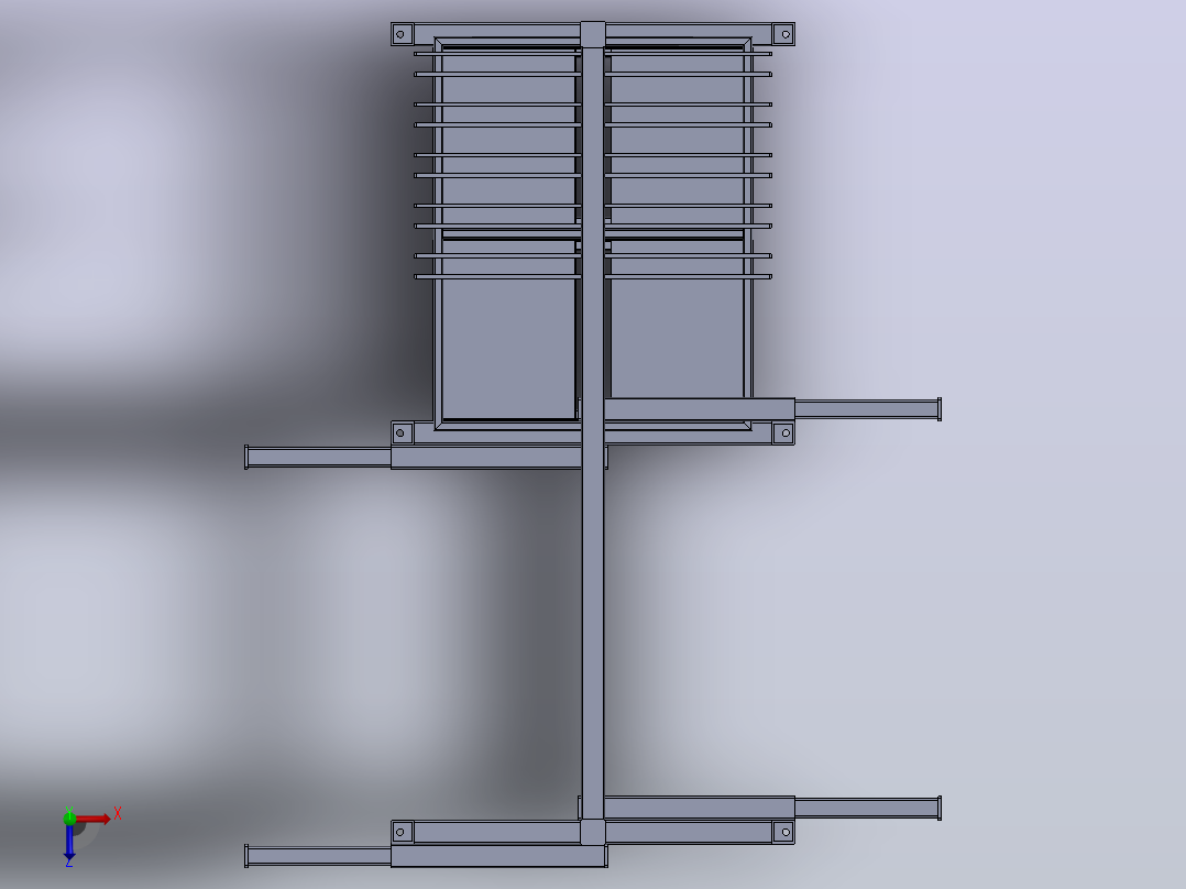 Rack+for+Pipes工业车间管材架3D图纸+Solidworks设计俯视图