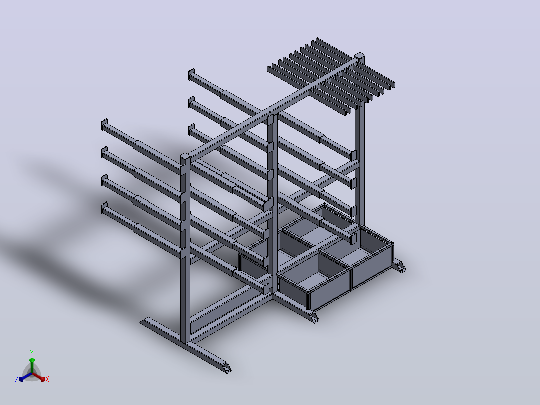 Rack+for+Pipes工业车间管材架3D图纸+Solidworks设计正等轴测图