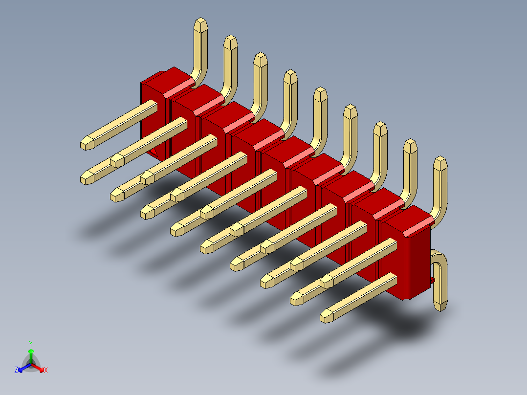 彩色公排针 100mil 2.54mm 系列-DS1022_red_18p_100mil_TypeSMT_rev1.0主视图