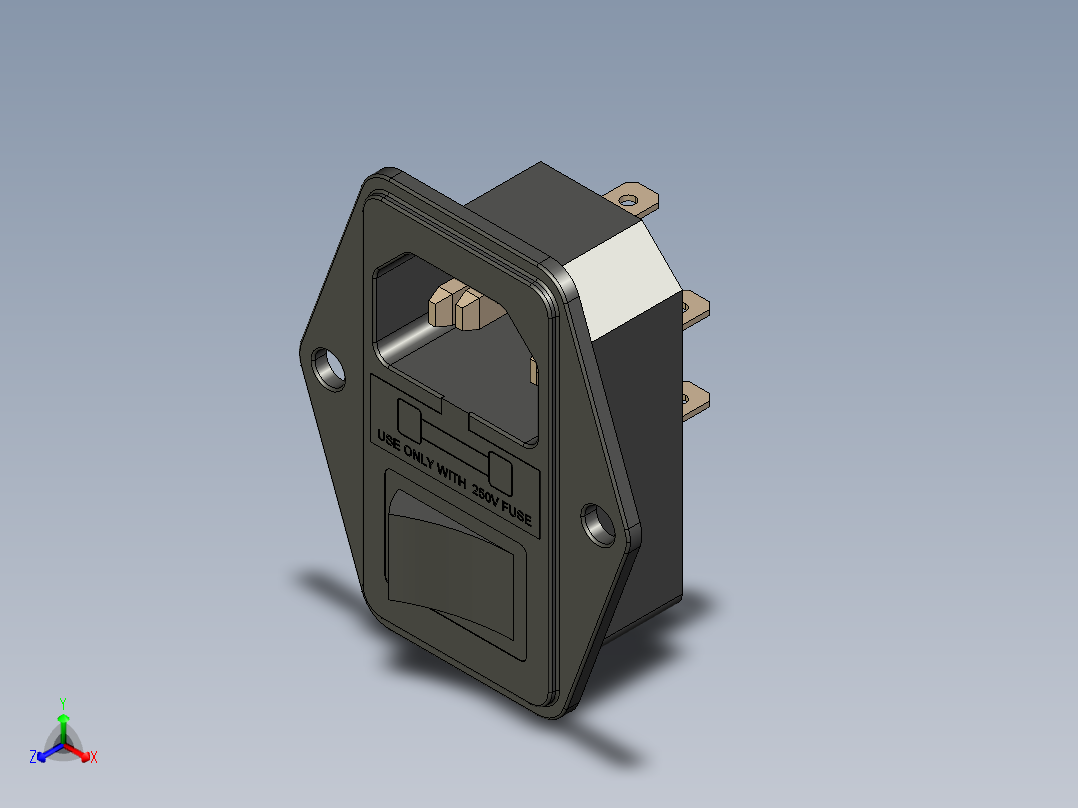 F6 LZ-14电源开关插座插头带保险丝正等轴测图