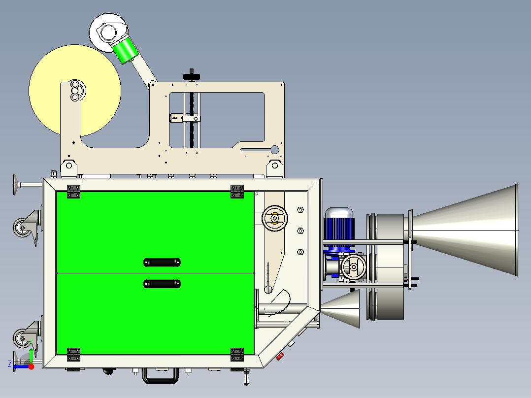 带加料器的 VFFS 机器设计右视图