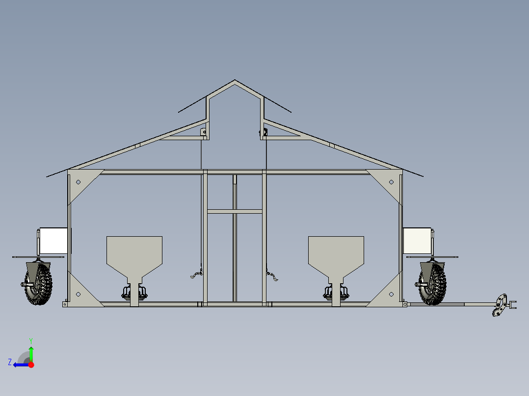 移动式家禽笼系统右视图