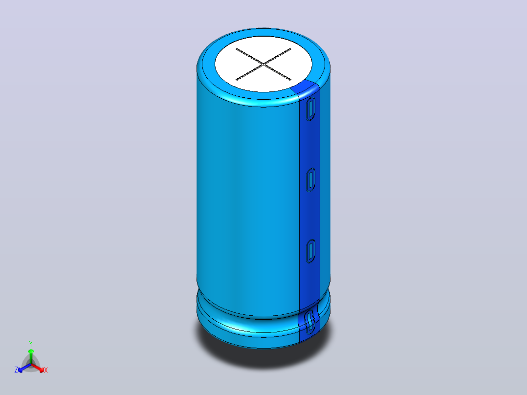 22 x 50蓝色BLUE1底片电解电容器正等轴测图