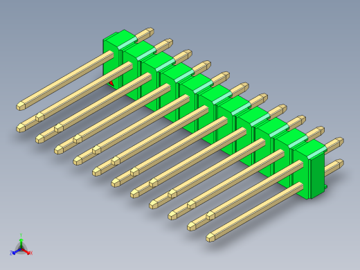 彩色公头100mil（2.54mm）系列-DS1021_green_2x11p_100mil_Type5_rev1.0正等轴测缩略图