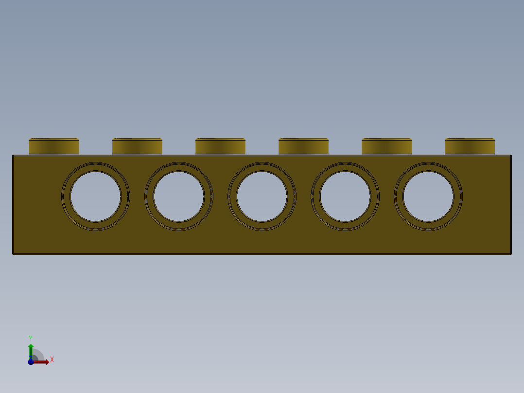 乐高机械组积木（横梁）-389424 Yellow Technic Brick 1 x 6 with Holes前视图