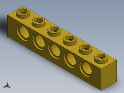 乐高机械组积木（横梁）-389424 Yellow Technic Brick 1 x 6 with Holes正等轴测缩略图