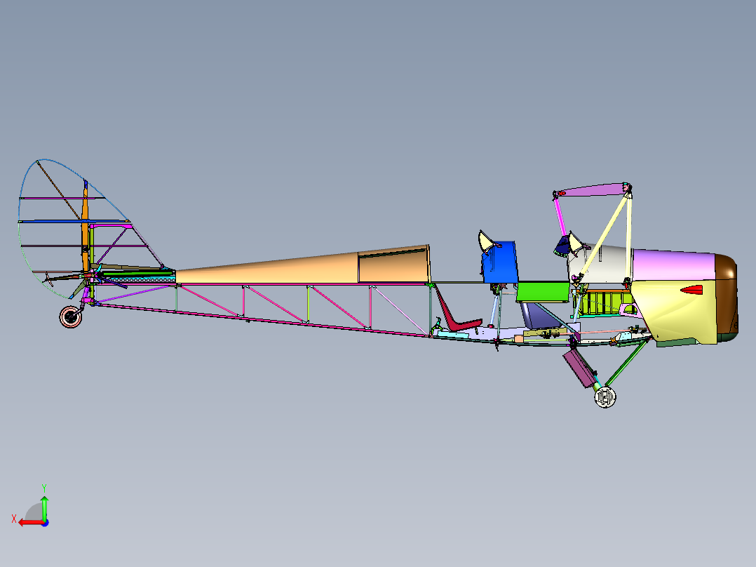 双翼教练机主体后视图