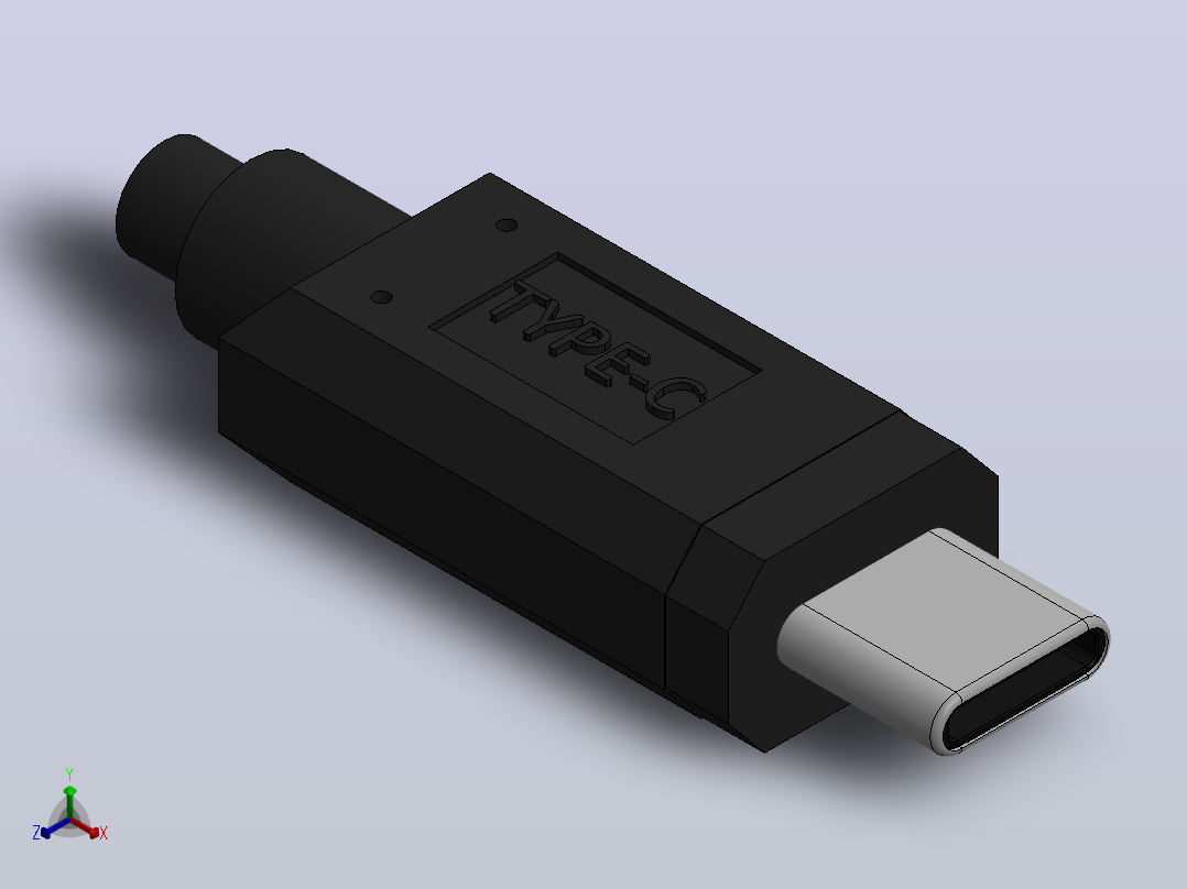USB-C USB 3.1 C型公母扩展数据线+连接器正等轴测图
