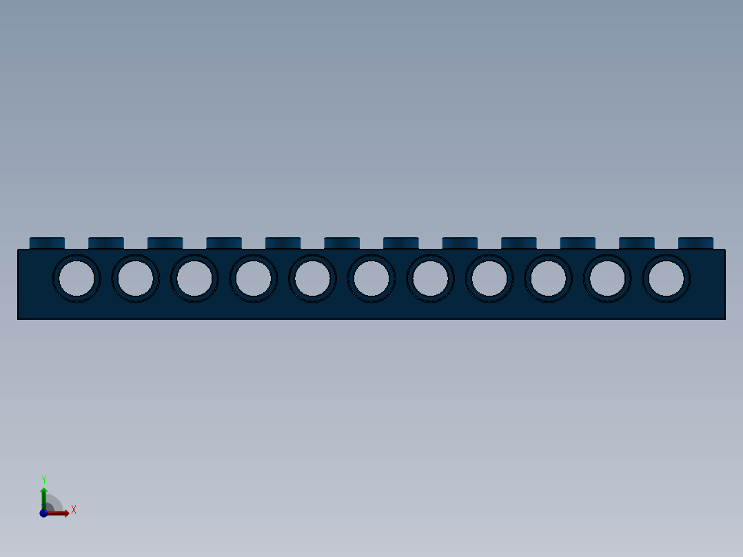 乐高机械组积木（横梁）-389523 Bright Blue Technic Brick 1 x 12 with Holes前视图