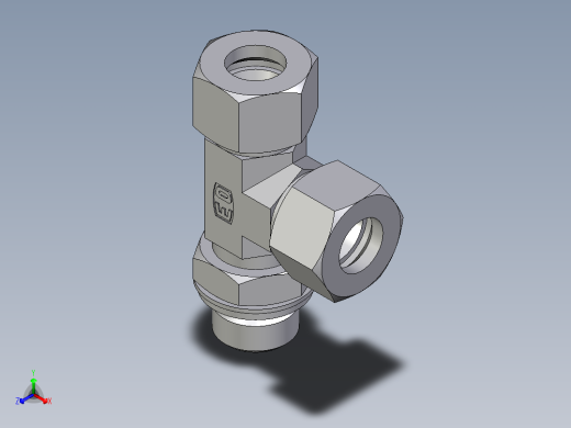 卡套式工业通用硬管接头EO_Adjustable_locknut_run_tee_LEE15ZLRCF正等轴测缩略图