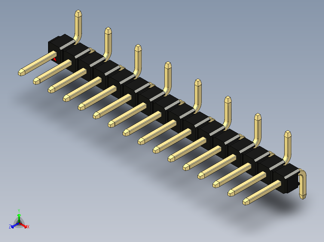 彩色公排针 100mil 2.54mm 系列-DS1022_black_16p_100mil_Type_SMT_R1_rev1.0正等轴测图
