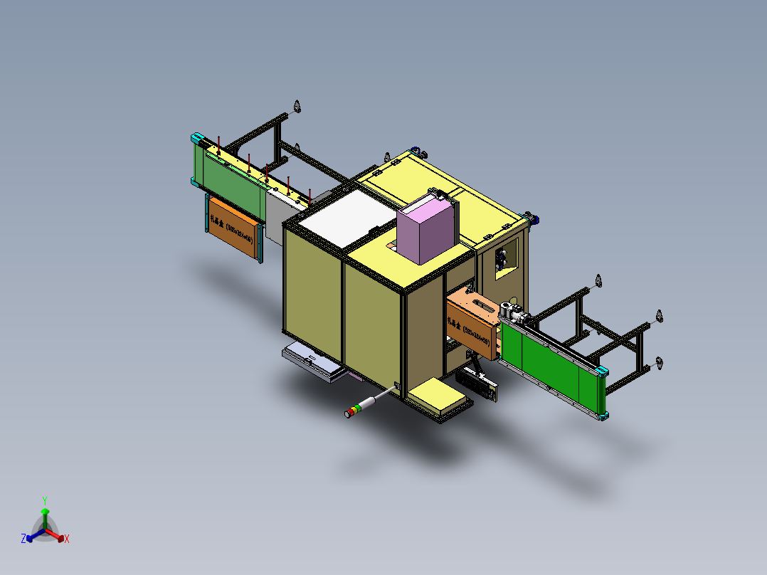 礼盒在线双面贴标机、非标自动化设备3D模型_正等轴测图