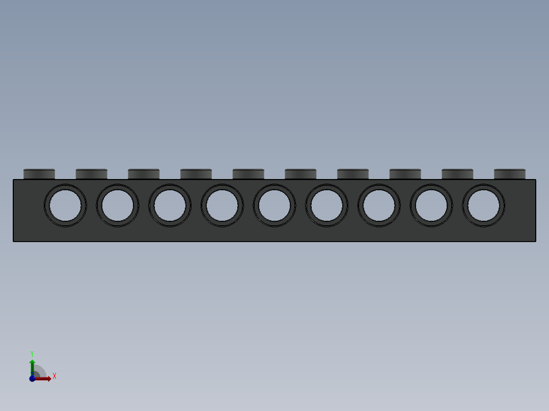 乐高机械组积木（横梁）-273002 Old Grey Technic Brick 1 x 10 with Holes前视图