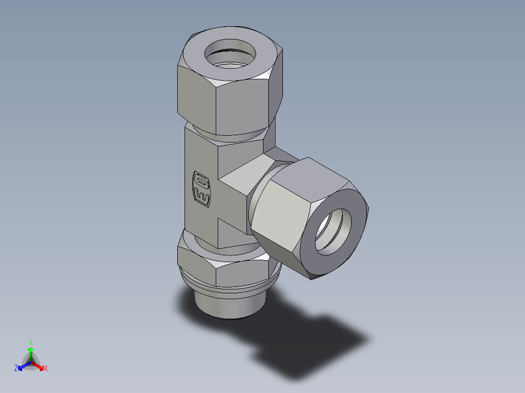 卡套式工业通用硬管接头EO_Adjustable_locknut_run_tee_LEE12LRCF正等轴测图