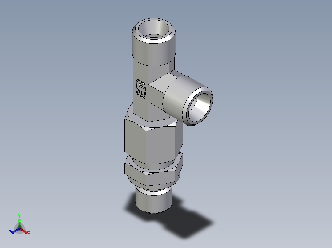 卡套式工业通用硬管接头EO_Assembled_adjustable_standpipe_run_tee_EVL08LMOMD71正等轴测图