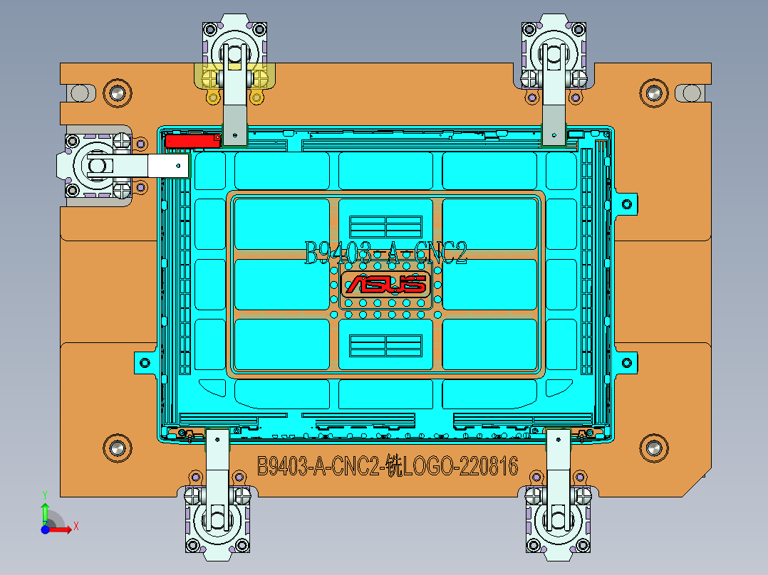 B9403-A-CNC2笔记本CNC工装夹具三维模型-铣LOGO-220908前视图