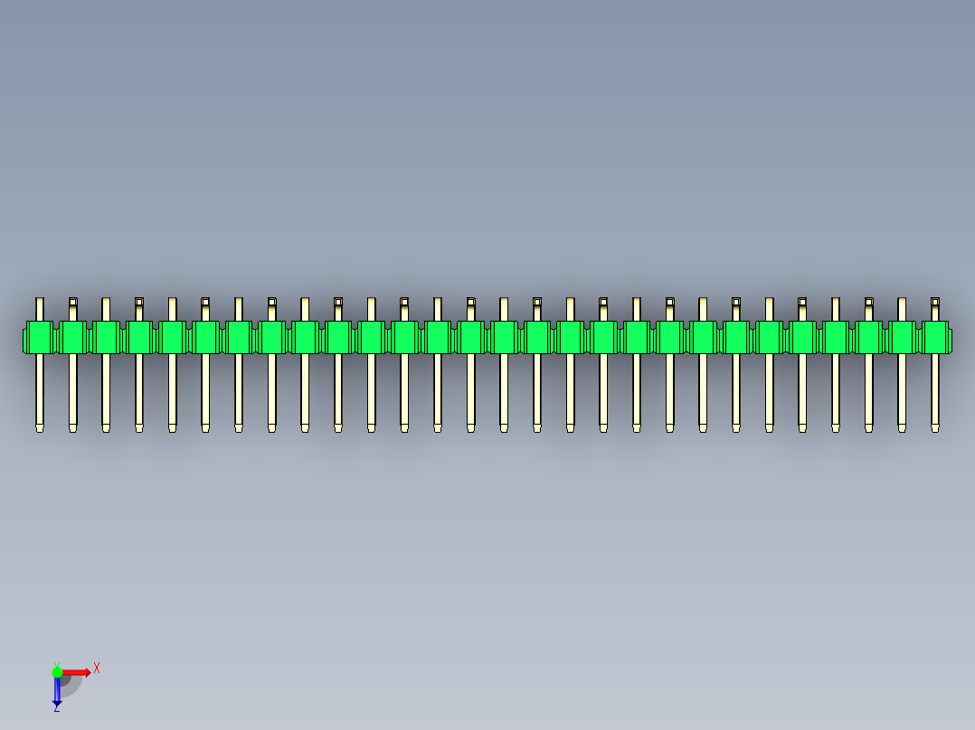 彩色公排针 100mil 2.54mm 系列-DS1022_green_28p_100mil_Type_SMT_R2_rev1.0俯视图