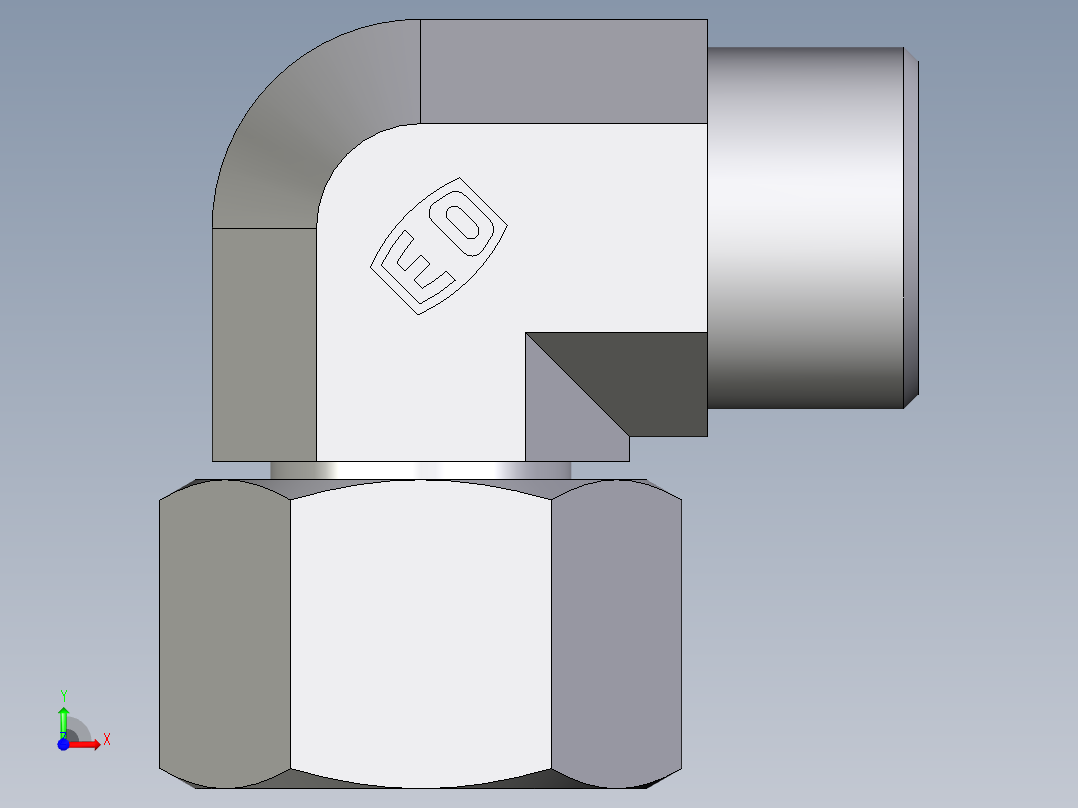 卡套式工业通用硬管接头EO_Swivel_nut_elbow_EW16SOMD71前视图