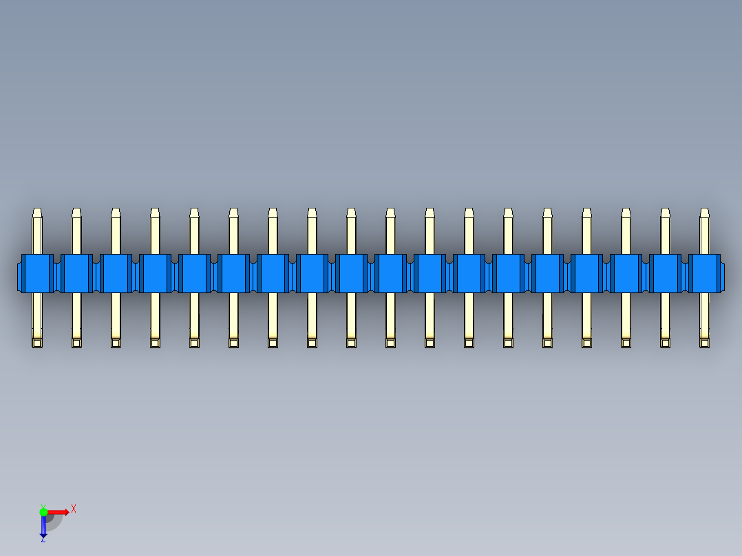彩色公排针 100mil 2.54mm 系列-DS1022_blue_18p_100mil_TypeU_rev1.0俯视图