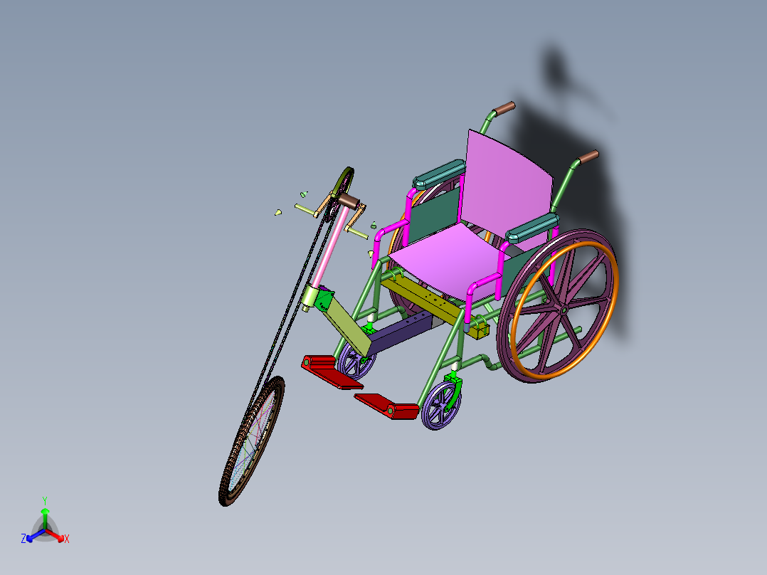 残疾人士专用防摔自行车主视图