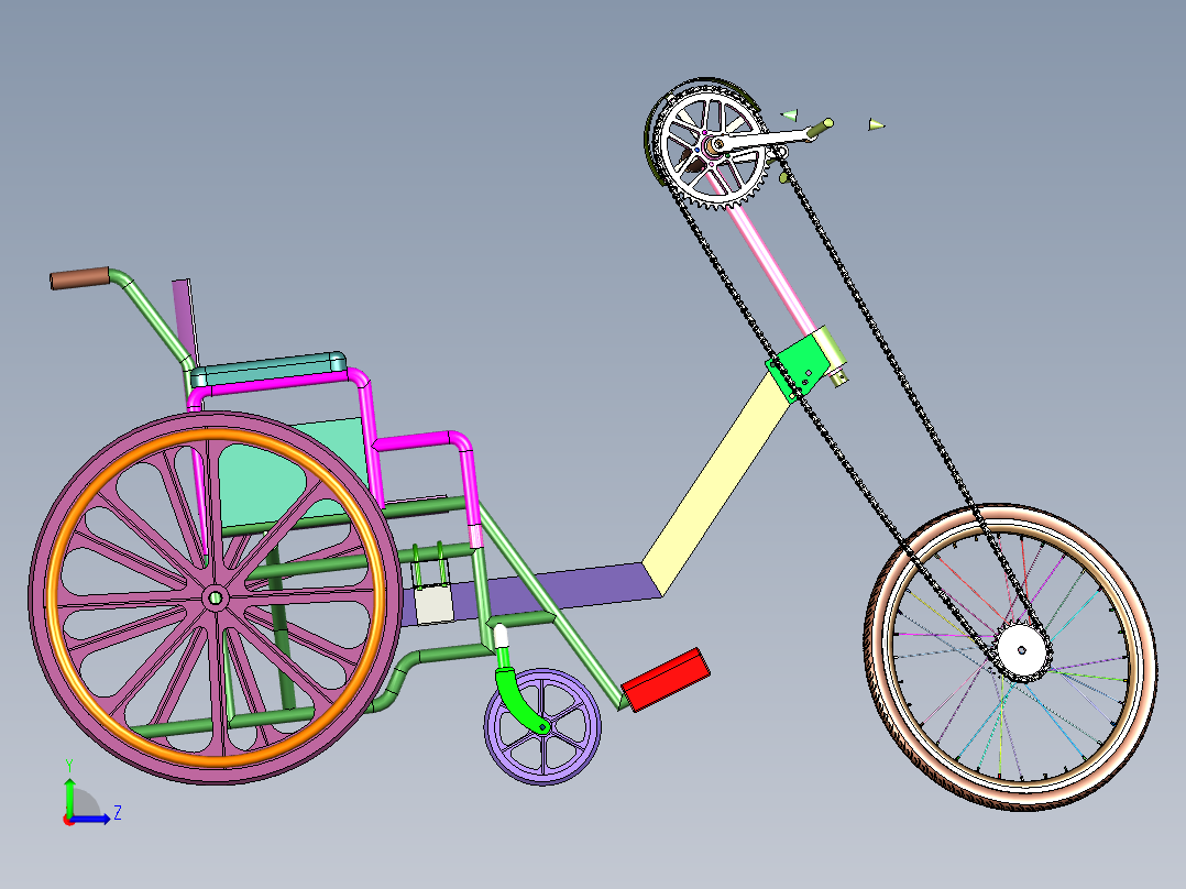 残疾人士专用防摔自行车左视图