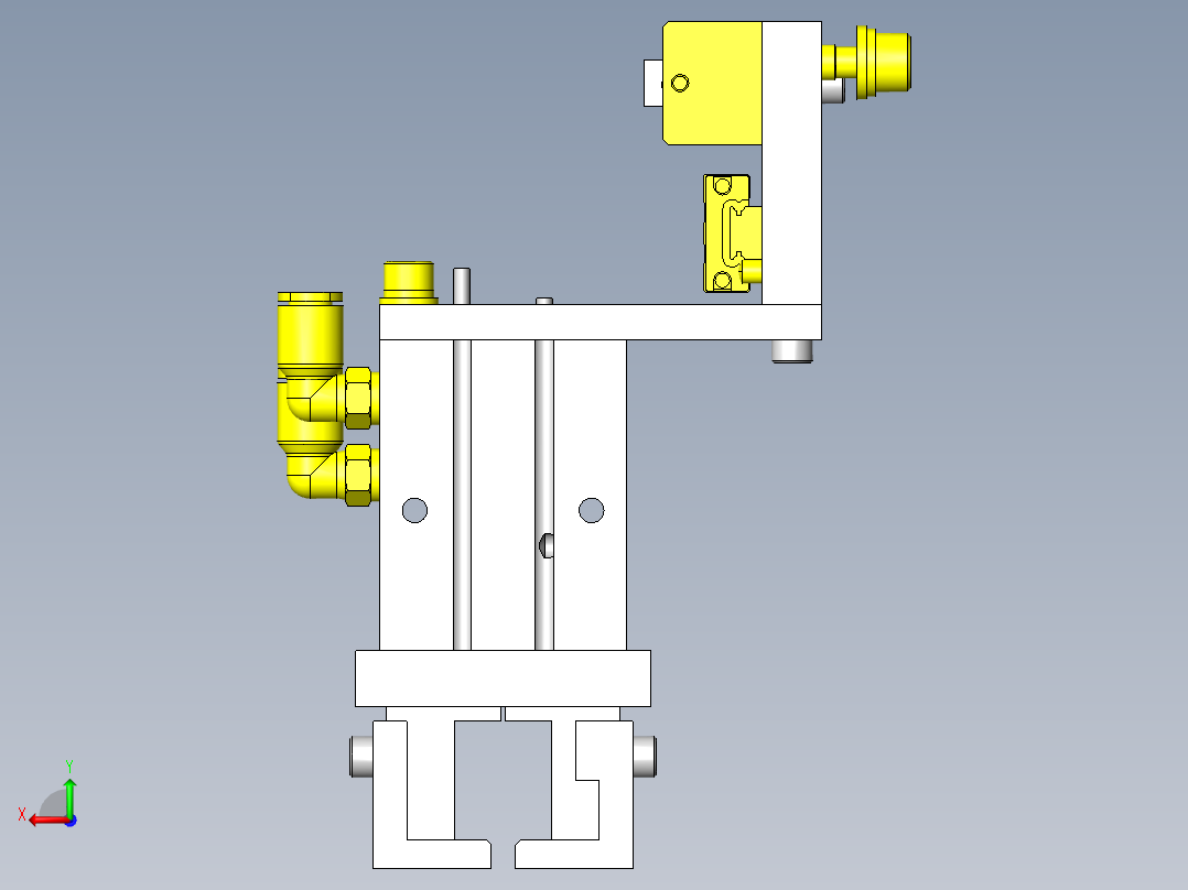 变更工件间距的3连夹头机构后视图