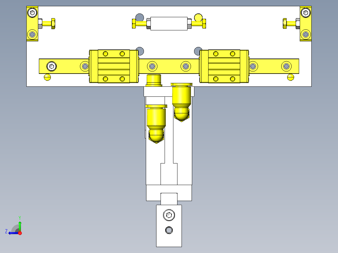 变更工件间距的3连夹头机构右视图