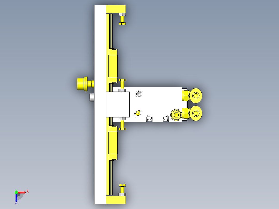 变更工件间距的3连夹头机构俯视图