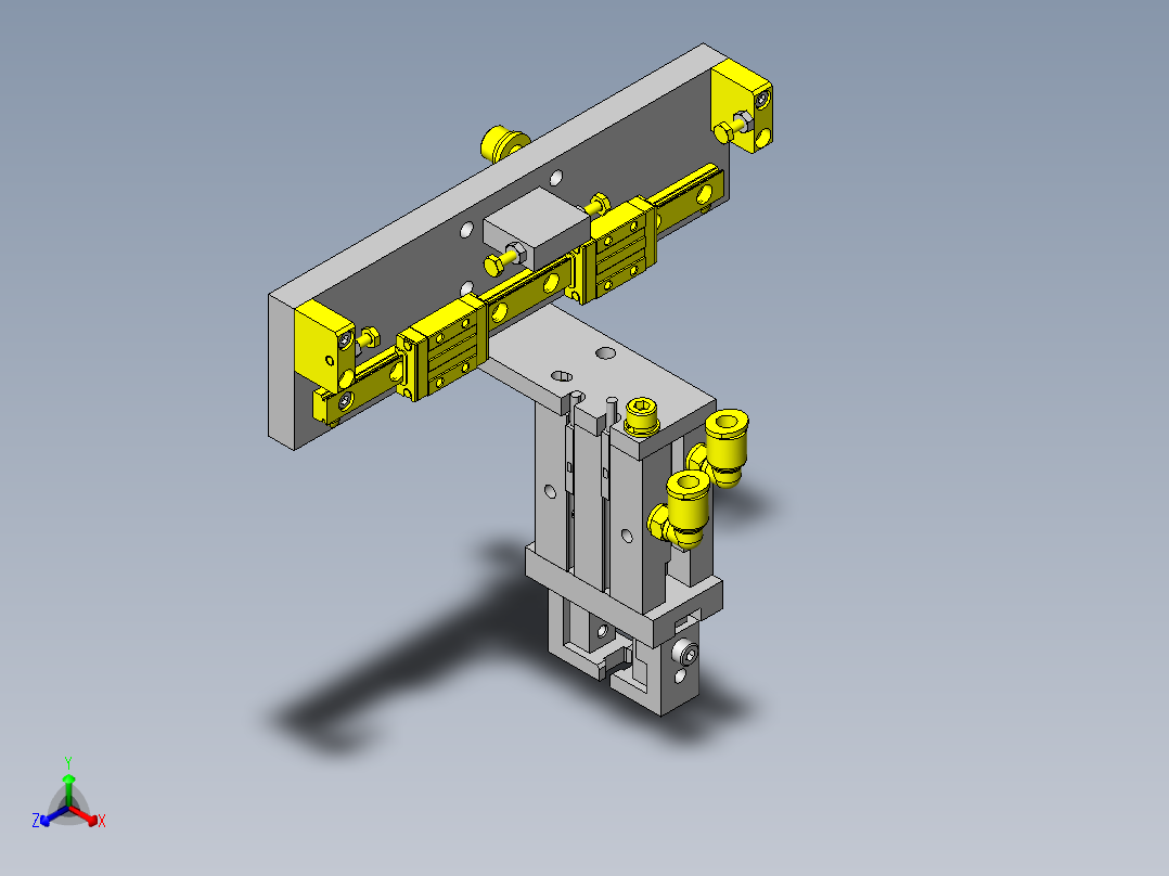 变更工件间距的3连夹头机构正等轴测图