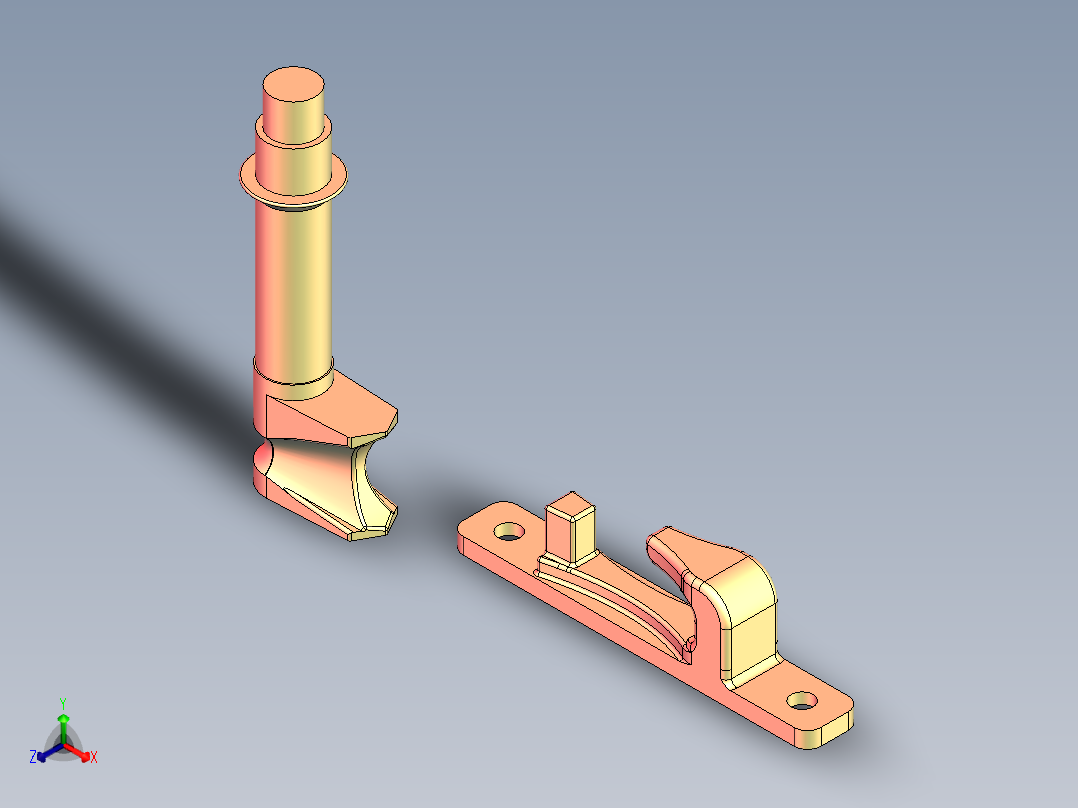 锁头与锁座3D模型正等轴测图