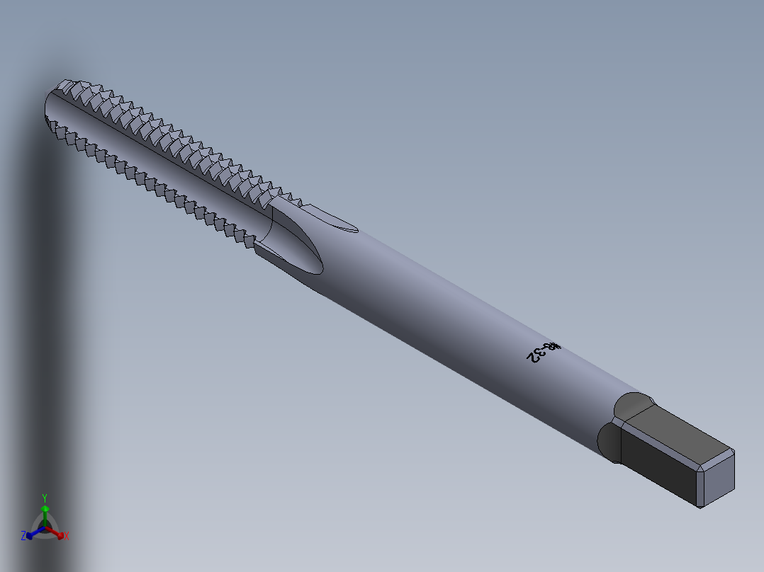 标准英制丝锥-Hand Tap 8-32 N3正等轴测图