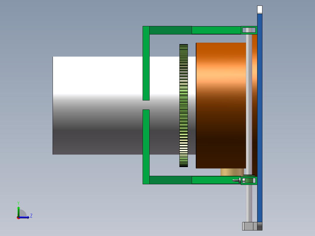Q190-大型圆柱型容器的旋转支撑装置结构设计【三维SolidWorks】左视图