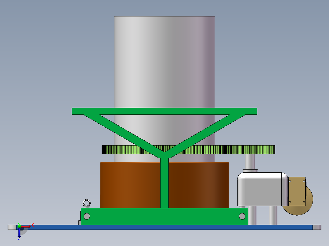 Q190-大型圆柱型容器的旋转支撑装置结构设计【三维SolidWorks】俯视图