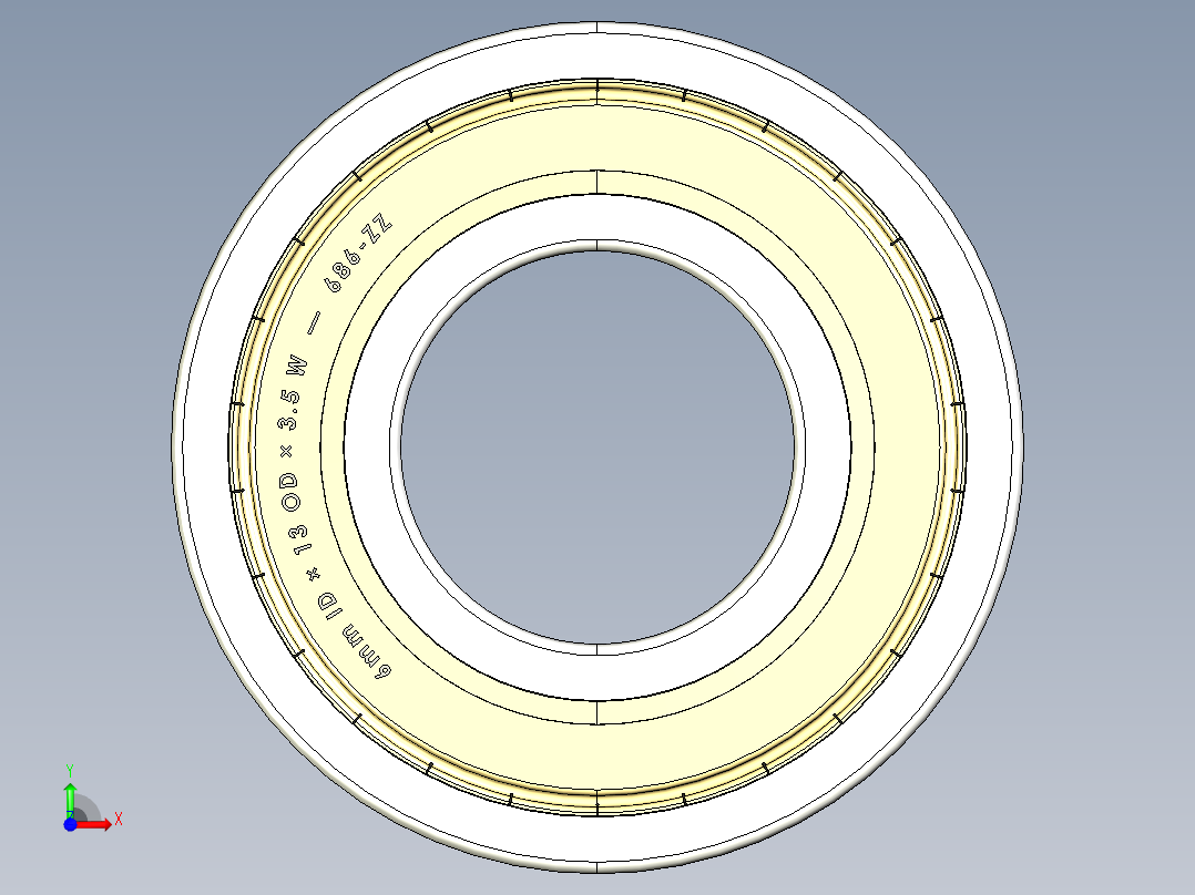 完整的公制600微型系列，双屏蔽轴承库SolidWorks和Step模型前视图