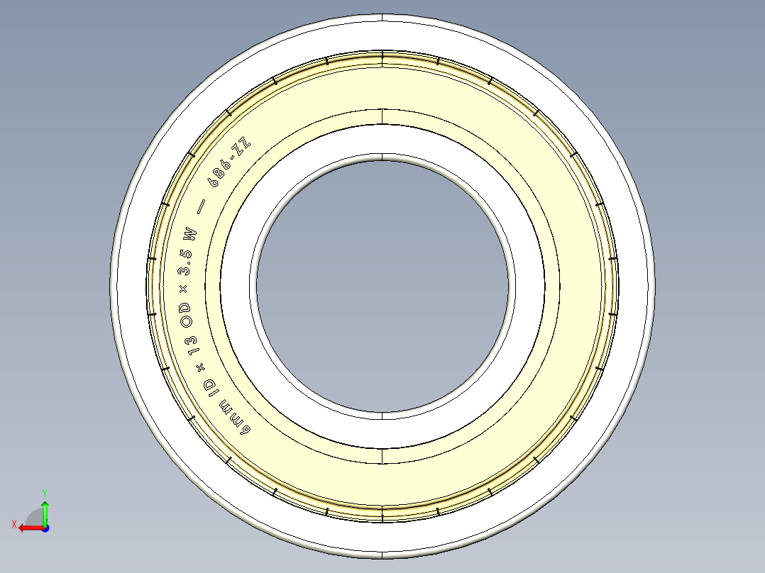 完整的公制600微型系列，双屏蔽轴承库SolidWorks和Step模型后视图