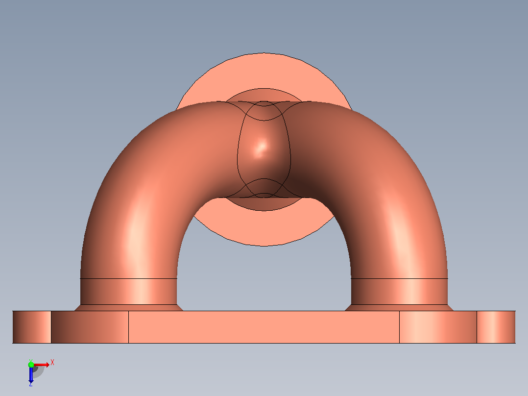 3D 设计管道，带法兰俯视图