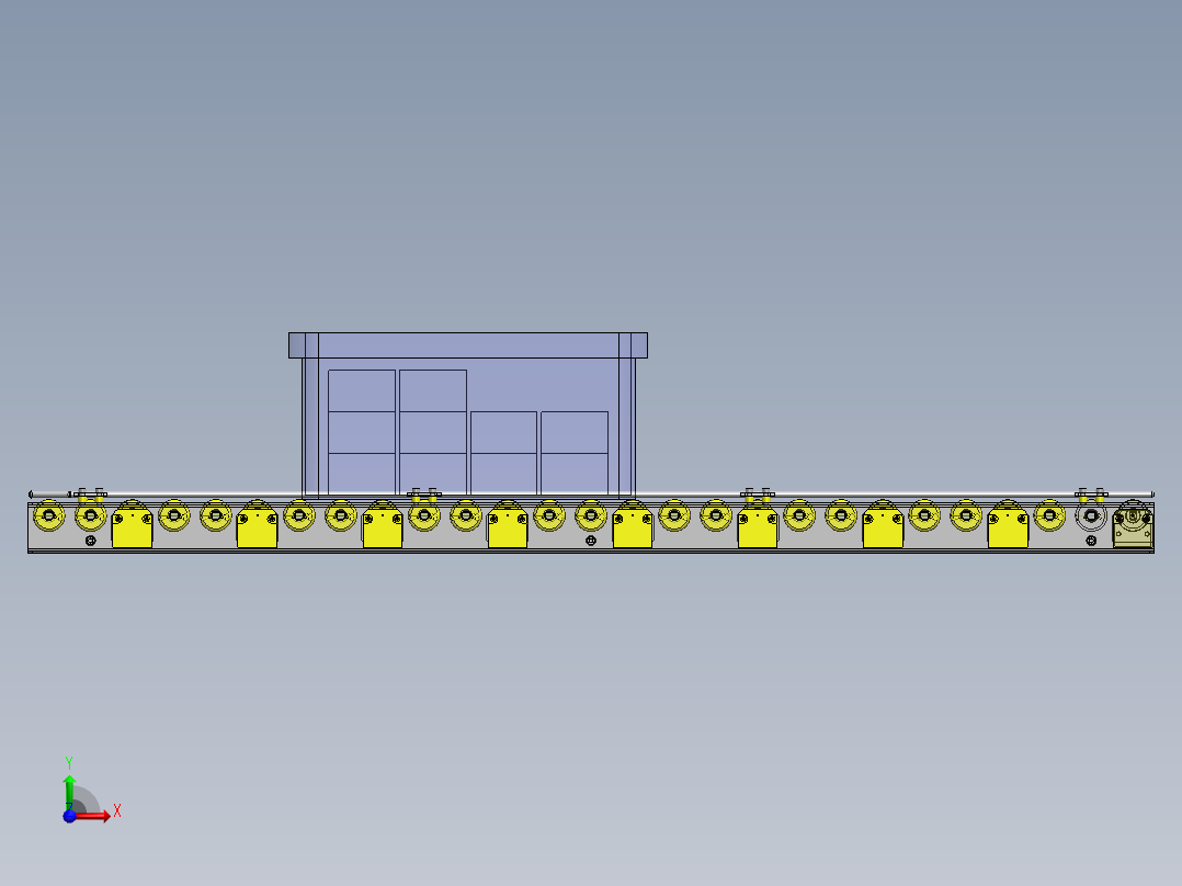 使用了马达滚轮的滚轮传送带前视图
