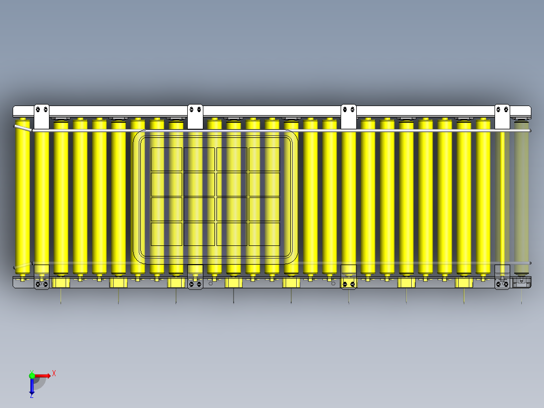 使用了马达滚轮的滚轮传送带俯视图