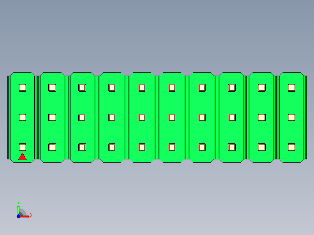 彩色公头100mil（2.54mm）系列-DS1021_green_3x10p_100mil_Type43_rev1.0前视图