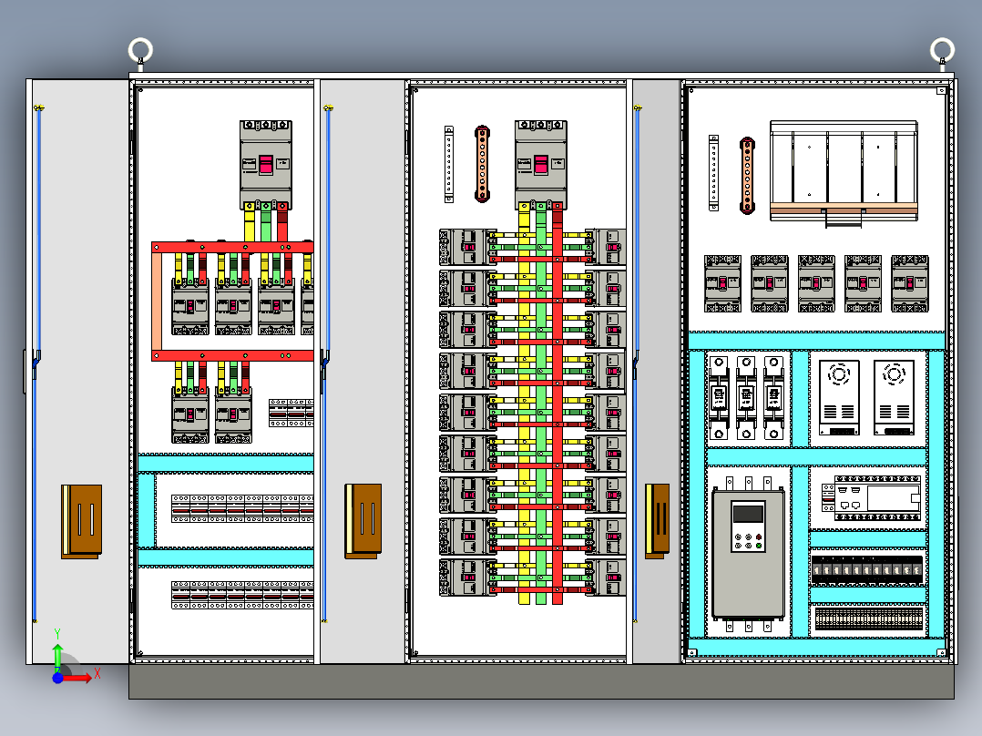 三柜组装630A刀开关软启动plc控制柜 55496前视图