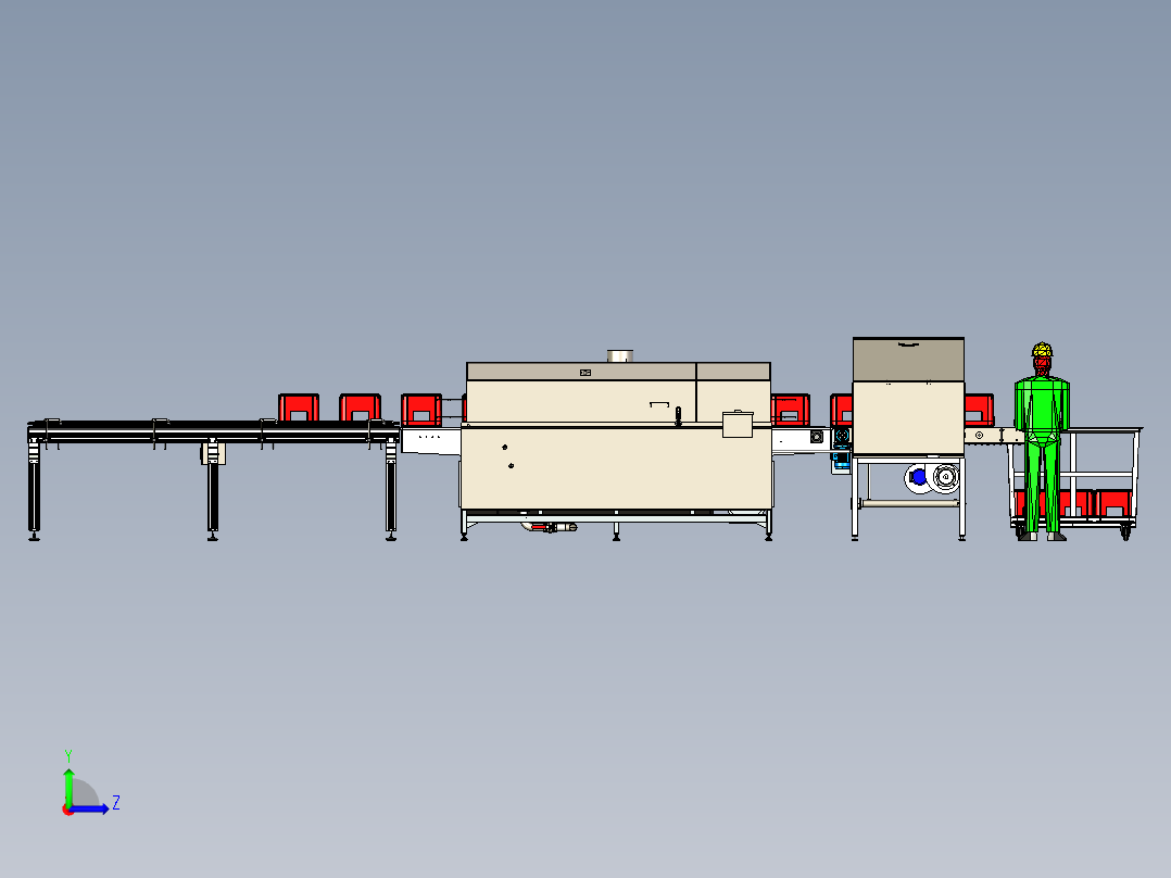 工业洗箱机自动化流水线3D模型左视图