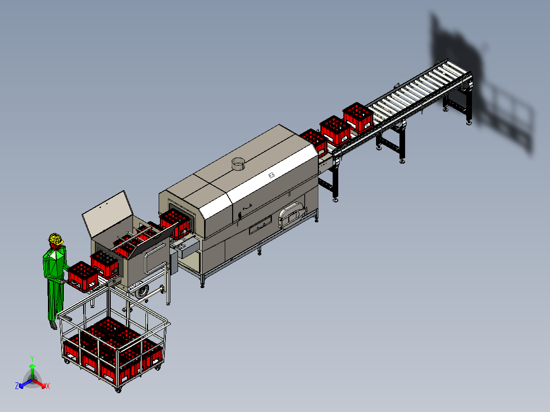 工业洗箱机自动化流水线3D模型正等轴测图